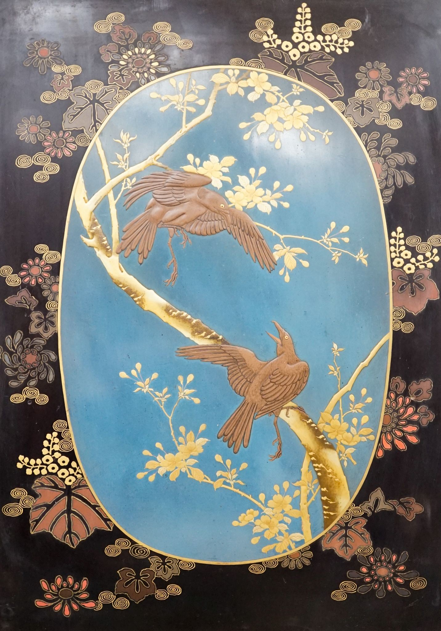 A pair of Japanese lacquer panels, 45.5 x 63.5cm